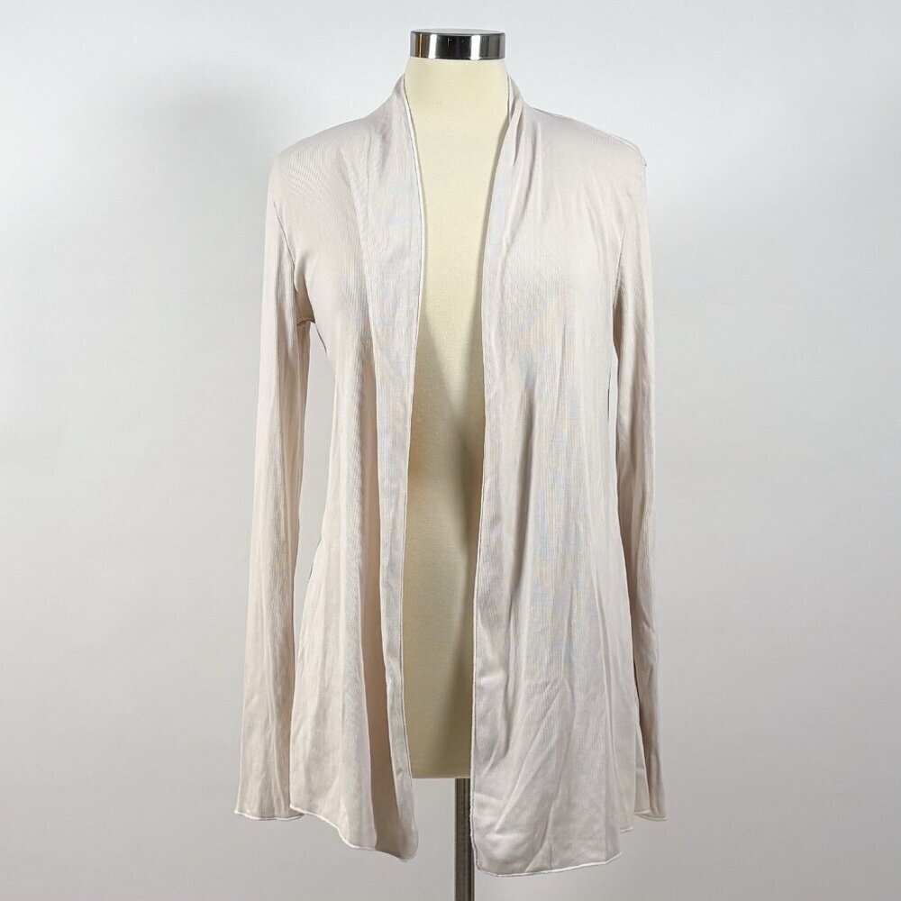 PJ Harlow Amelia Rib Knit Long Sleeve Cardigan Egg Nog Oatmeal - XS